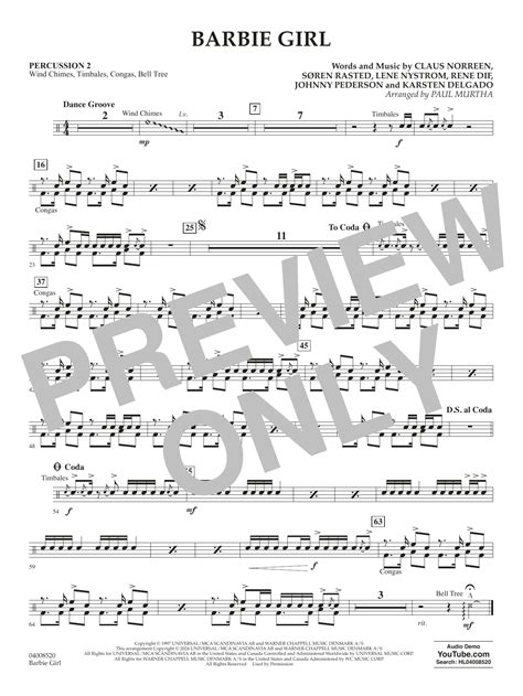 Barbie Girl Arr Paul Murtha Percussion 2 By Aqua Sheet Music For Concert Band At Sheet