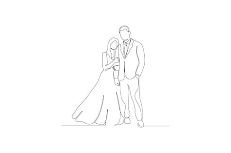 Dibujo de línea continua de una ilustración de vector de pareja de boda