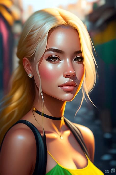 Lexica Elegant Girl Brazilian Blonde In Urban Outfit In Favela Do Brazil Cute Fine Face