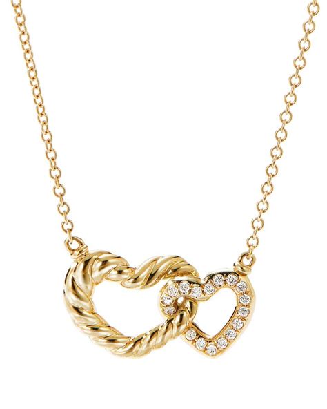 David Yurman Cable Double Heart Pendant Necklace With K Yellow Gold