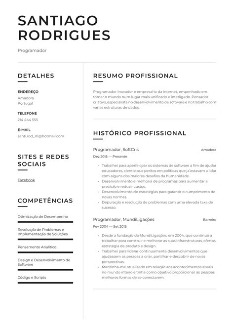 Modelos De Curriculum Vitae Simples Para Word