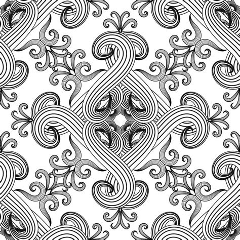 Line Art Tracery Black And White Floral Seamless Pattern Vector