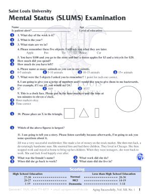 Fillable Online Mental Status SLUMS Examination Fax Email Print