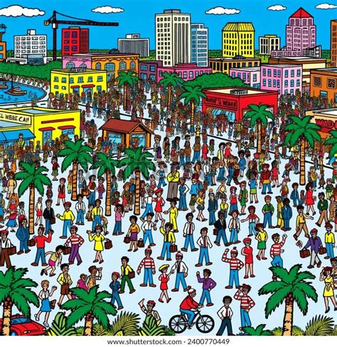 City Florida Wheres Waldo Style Illustration Ai Generated Image