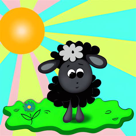 Cute Baby Black Sheep In Sunshine Illustration Cartoon · Creative Fabrica