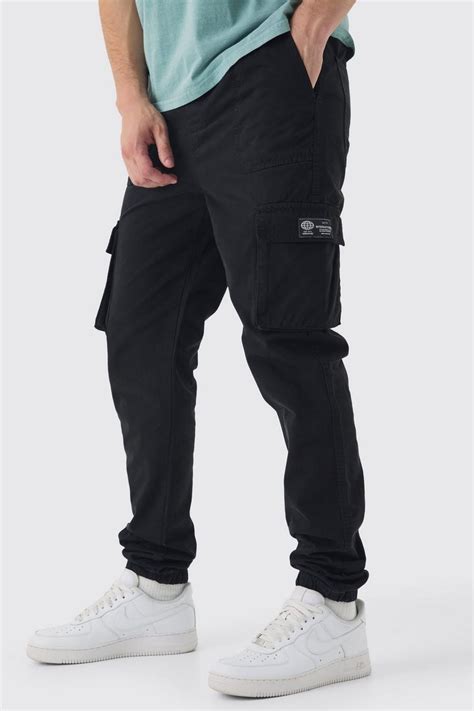 Tall Elasticated Waist Branded Slim Fit Cargo Jogger Boohoo Uk