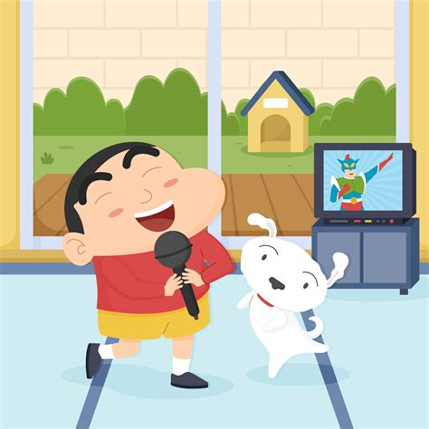 Funny Kindergarten Boy Singing With Dog Concept 24794392 Vector Art At