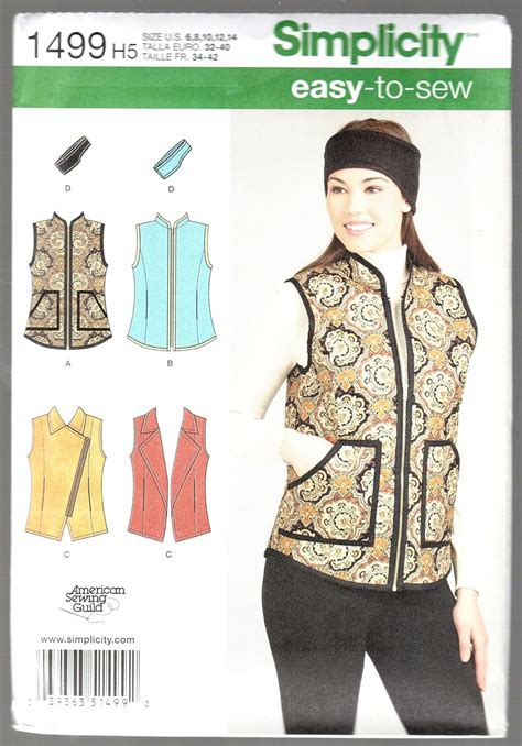 Simplicity Ladies Sewing Pattern 1499 Waistcoat Gilets And Headband Uk Home And Kitchen