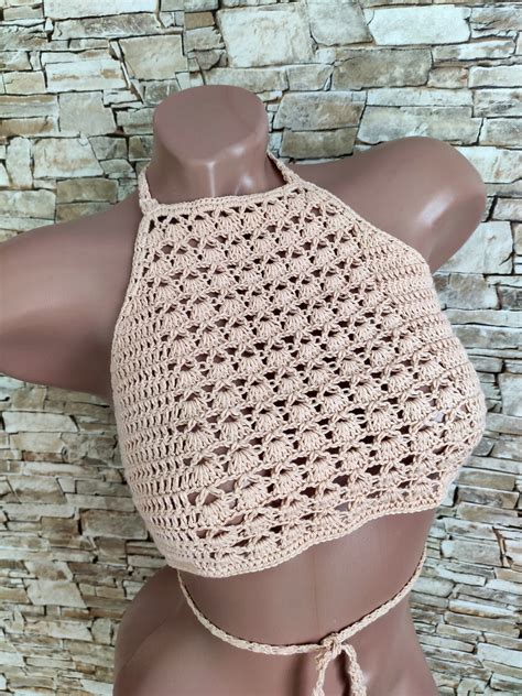 Crochet Crop Top Bra Bohemian Sexy Vacation Outfit For Womens Etsy