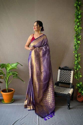 Purple Kanjivaram Silk Saree With Golden Zari Weaving Work Kanjivaram