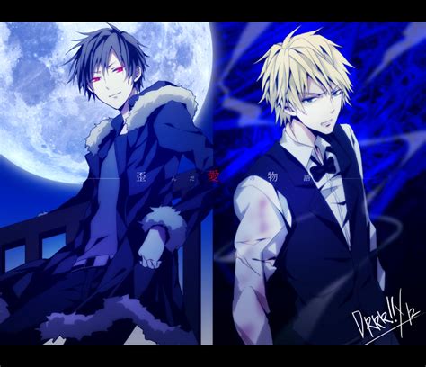 The Big Imageboard Tbib Black Hair Blonde Hair Blue Eyes Durarara Full Moon Fur Trim