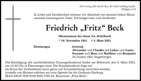 Traueranzeigen Von Friedrich Beck Augsburger Allgemeine Zeitung