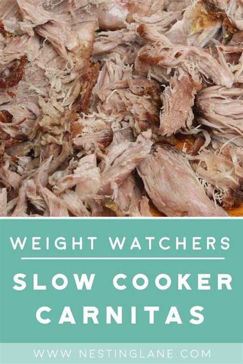 Slow Cooker Carnitas With Text Overlay That Reads Weight Watchers Slow