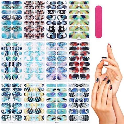 16 Sheets Nail Polish Stickers Full Nail Wraps Shine Love Patterns