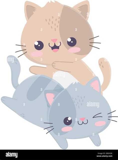 lindo y divertido gatos pequeños kawaii dibujos animados carácter ...