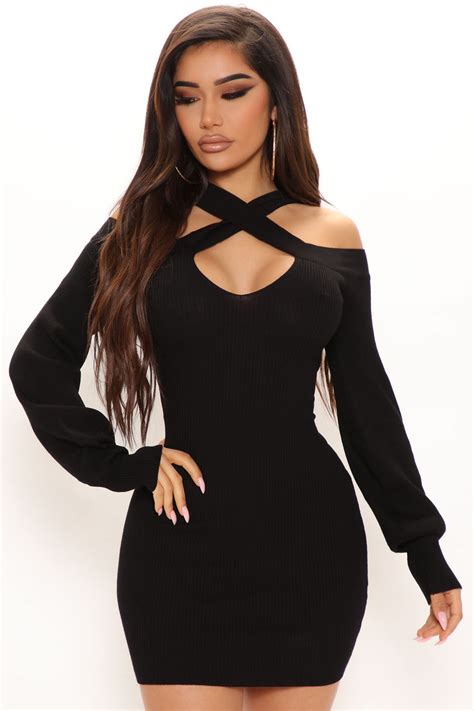 Forever Thankful Sweater Mini Dress Black Fashion Nova Dresses