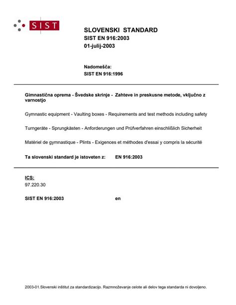 EN 916:2003 - Gymnastic equipment - Vaulting boxes - Requirements and ...