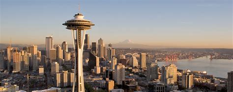 Seattle Space Needle Mount Rainier Skyline Aerial Joel Rogers