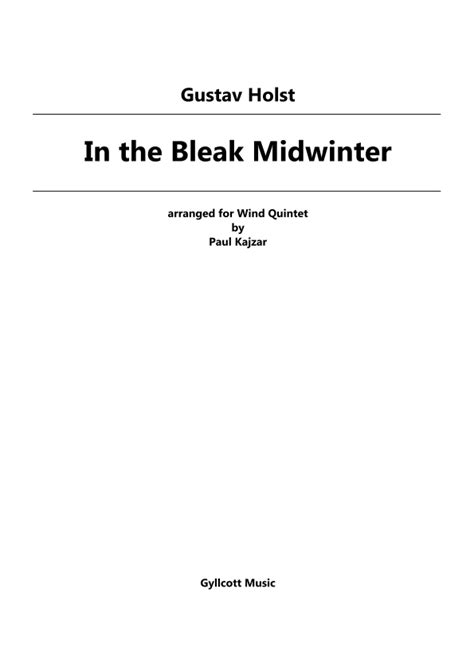 In The Bleak Midwinter Wind Quintet Sheet Music Gustav Holst