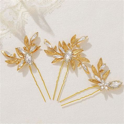 Amazon Jakawin Crystal Wedding Hair Pins Gold Leaf Hair Piece