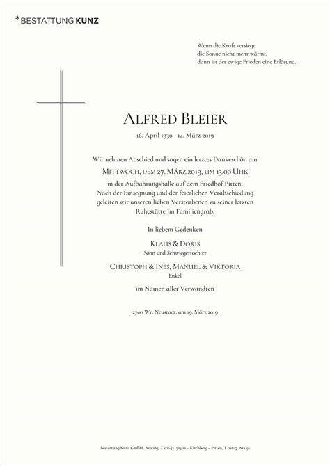 Alfred Bleier 88 Bestattung Kunz Pitten und Aspang NÖ