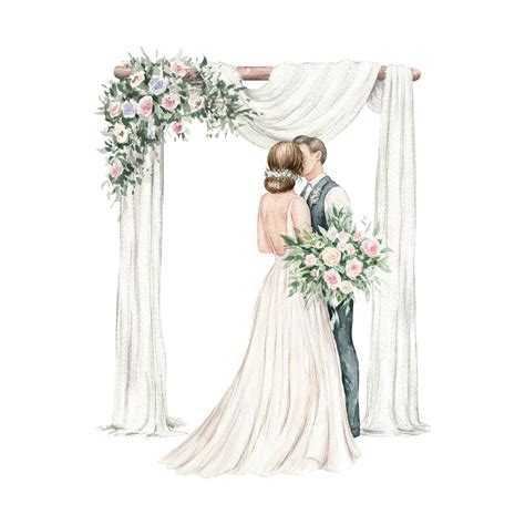 Premium Photo Just Married Couple And Wedding Arch Elegant Groom And