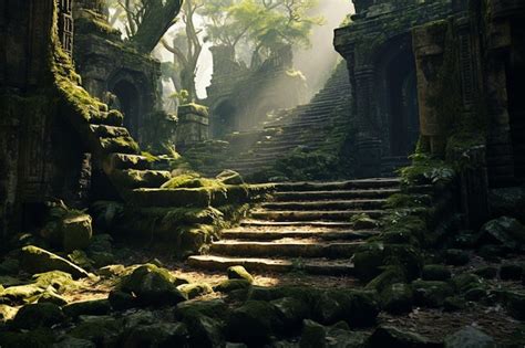 Premium Photo Ancient Ruins In A Mystical Forest