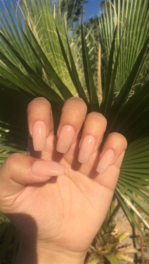 Pink Nude ombré to clear on acrylic coffin shaped nails Coffin shape nails Nails Neutral nails
