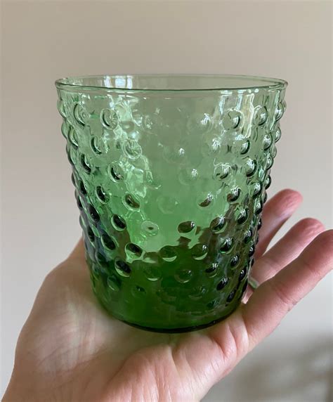 Vintage Green Hobnail Art Glass Vase Mini Hurricane Mcm Etsy