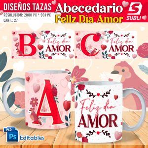 Plantillas para Sublimar Tazas Abecedario Feliz Día Amor