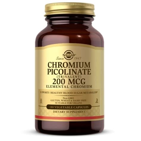 Chromium Picolinate 200 Mcg 180 Vegetable Capsules By Solgar