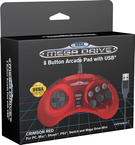 Retro Bit Sega Mega Drive 8 Button Arcade Pad With Usb Crimson Red