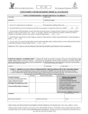 Fillable Online Concussion And Head Injury Medical Clearance Fax Email