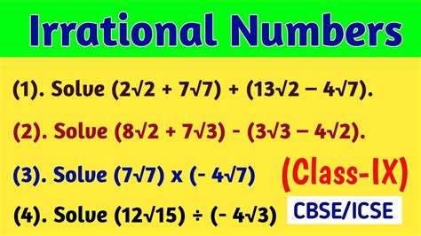 Addition Subtraction Multiplication And Division Of Irrational Numbers Class 9th Cbse Icse 2023