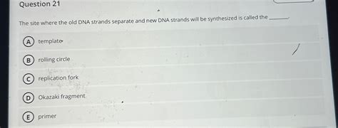 Solved Question 21The Site Where The Old DNA Strands Chegg