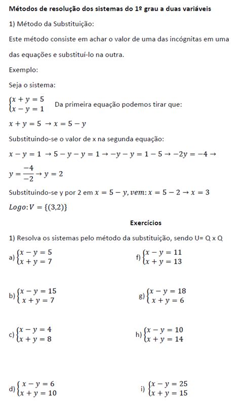 Mania De Calcular Exercícios Com Sistemas De Duas Equações Do 1º Grau