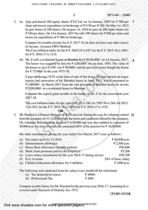 Taxation Paper 3 Direct Tax Paper 1 2017 2018 Bcom Accounting And