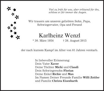 Traueranzeigen Von Karlheinz Wenzl Trauer Merkur De