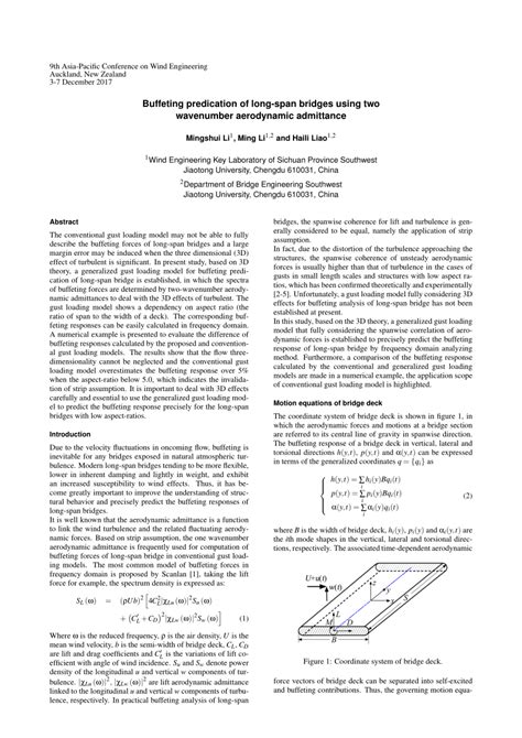 (PDF) Buffeting predication of long-span bridges using two wavenumber aerodynamic admittance