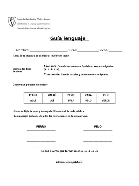 Guia Rima Asonante Y Consonante Pdf Rima Idiomas