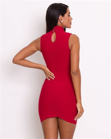 Dress Us Vestido Miss Misses Tubinho Decote E Gola Vermelho