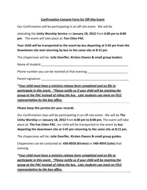 Fillable Online Confirmation Consent Form For Off Site Event Our