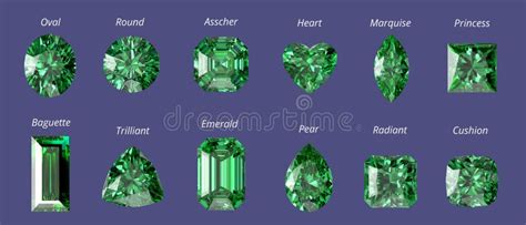 3d Rendering Emerald Diamonds Multiple Type Isolated On Blue Background