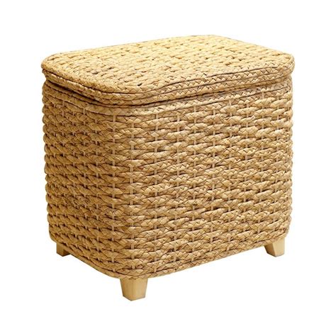 Luxury Cottage Natural Weave Rattan Square Storage Ottoman Stool With