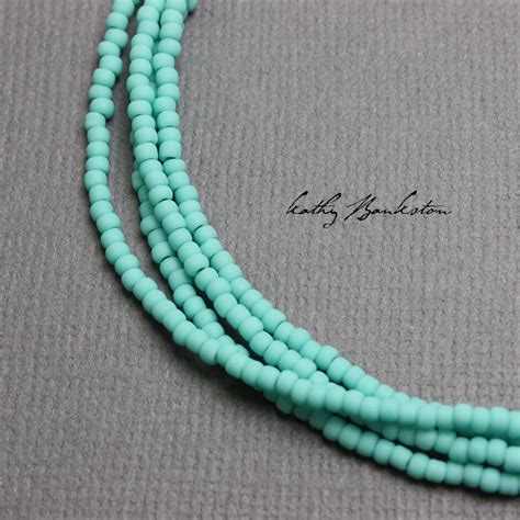 Turquoise Seed Bead Necklace Matte Finish Thin 15mm Single Strand Turquoise Seed Bead