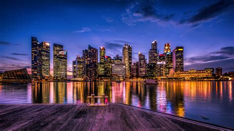 Fondos De Pantalla 1920x1080 Singapur Ríos Rascacielos Cielo Noche