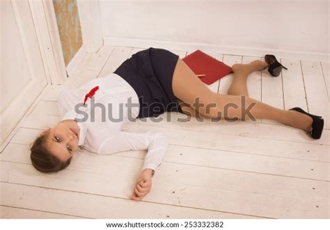 Crime Scene Office Body Lifeless Secretary Foto Stock