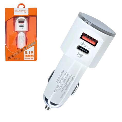 Carregador Veicular 2 Entradas USB E TIPO C Turbo 9 1A Hmaston S18 4