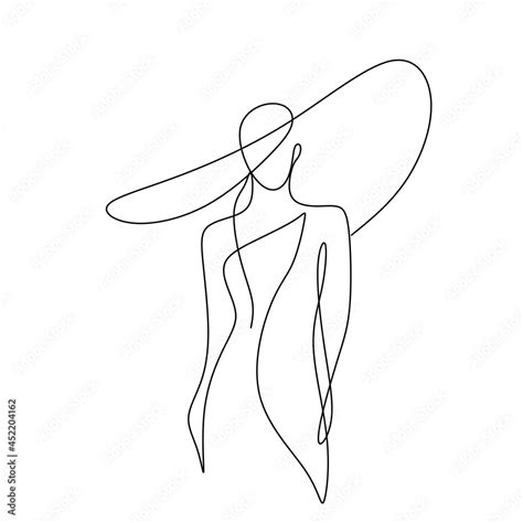 One Line Art Woman In Dress Drawing Woman In Hat Vector Female Logo