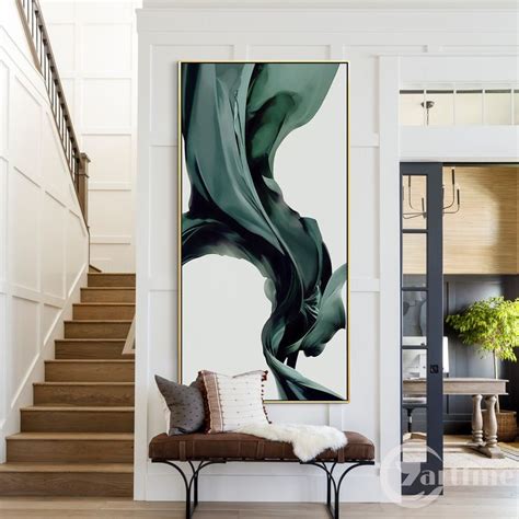 Deep Green Abstract Large Painting Green Silk Huge Wall Artboho Wall